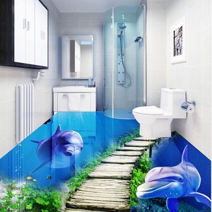 3D Due simpatici delfini JJ6293FF Pavimento Carta da parati Murales Autoadesivo Pavimento da bagno rimovibile Pavimento impermeabile Tappeto Mat Stampa Epoxy Cucina