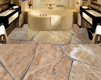 3D Stone Texture JJ4393FF Floor Wallpaper Murals Self-Adhesive Removable Bath Floor Waterproof floor Rug Mat Print Epoxy Kitchen