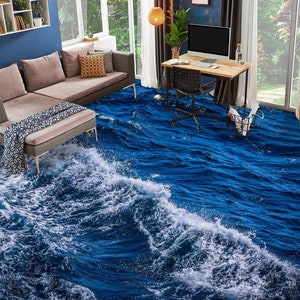 3D Rich Deep Blue Sea JJ7128FF Floor Wallpaper Murals Self-Adhesive Removable Bath Floor Waterproof floor Rug Mat Print Epoxy Kitchen