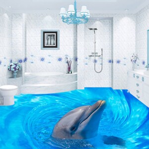 3D delfino JJ4329FF Pavimento Wallpaper Murals Auto-Adesive rimovibile Bath Floor impermeabile pavimento Rug Mat Stampa Epoxy Cucina