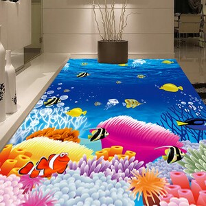 3D Cute Ocean JJ5173FF Floor Wallpaper Murals Self-Adhesive Removable Bath Floor Waterproof floor Rug Mat Print Epoxy Kitchen