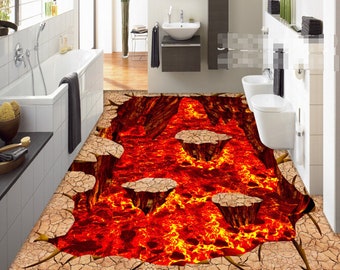 3D Hot Lava JJ4460FF Floor Wallpaper Murals Self-Adhesive Removable Bath Floor Waterproof floor Rug Mat Print Epoxy Kitchen