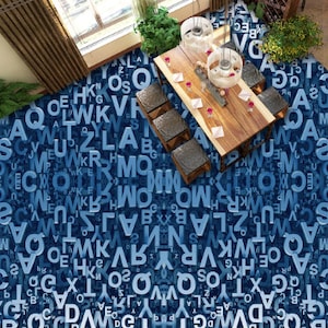 3D Blue Letters JJ4093FF Floor Wallpaper Murals Self-Adhesive Removable Bath Floor Waterproof floor Rug Mat Print Epoxy Kitchen