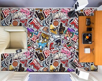 3D Canned Party JJ3366FF Floor Wallpaper Murals Self-Adhesive Removable Bath Floor Waterproof floor Rug Mat Print Epoxy Kitchen