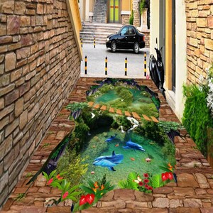 3D Meraviglioso Delfini JJ5490FF Pavimento Wallpaper Murals Auto-Adesivo rimovibile Pavimento bagno pavimento impermeabile Rug Mat Stampa Epoxy Cucina