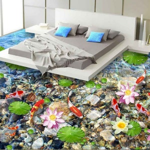 3D Clear Pond Record J5636FF Floor Wallpaper Murals Self-Adhesive Removable Bath Floor Impermeabile pavimento Rug Mat Stampa Epoxy Kitchen