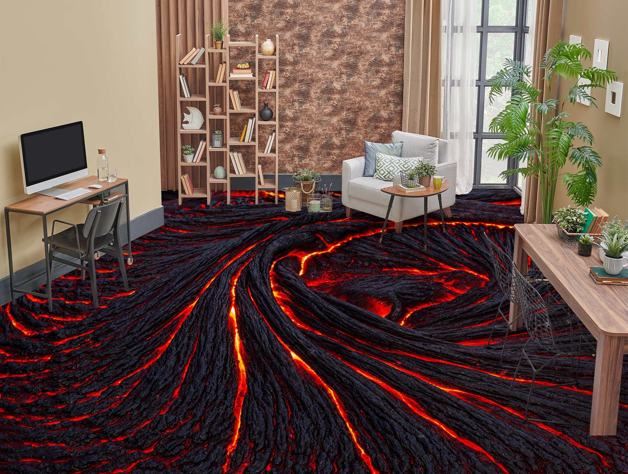 3D Black Lava JJ4278FF Floor Wallpaper Murals Self-adhesive