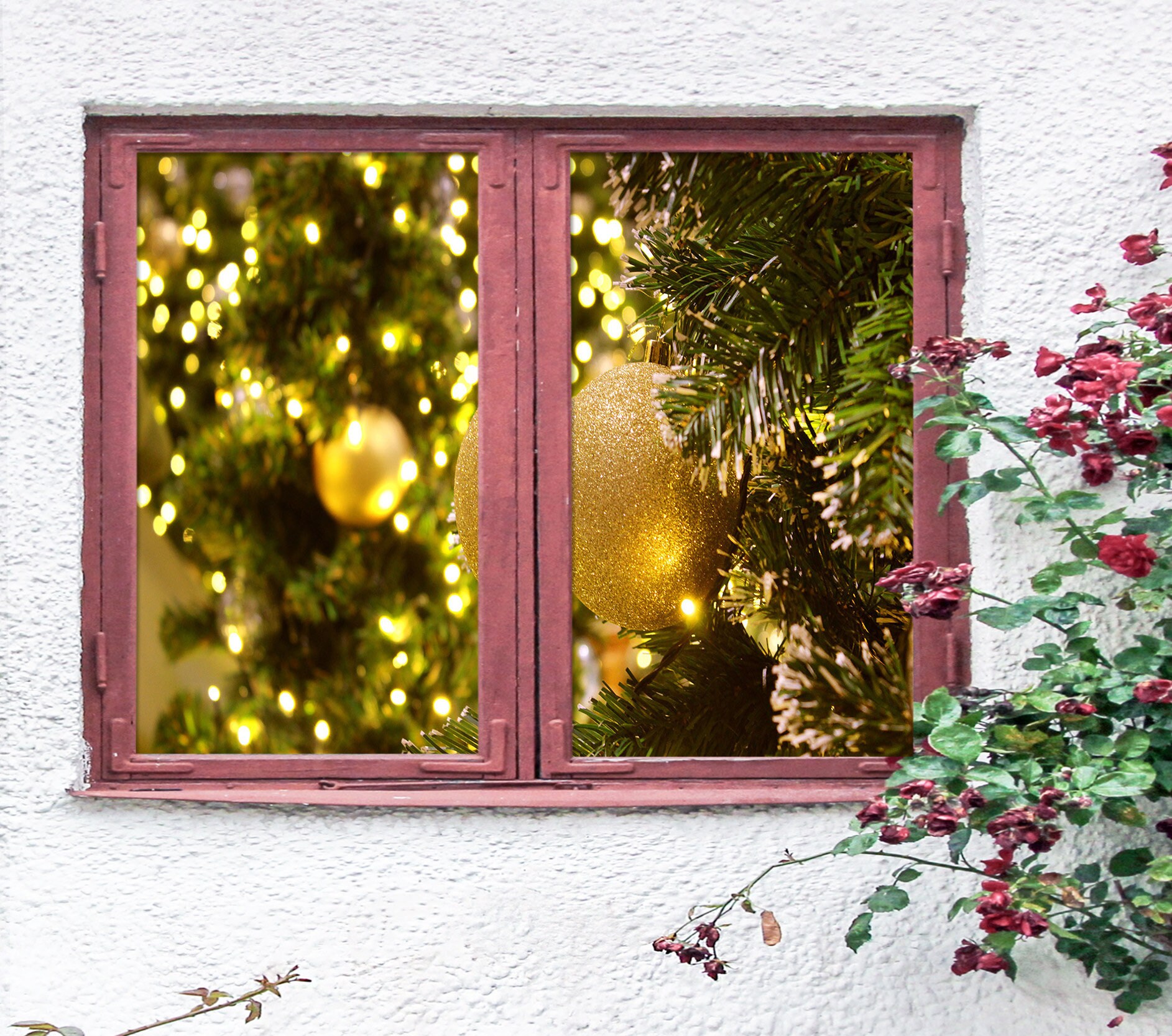 3D Gold Pendant WD8895 Window Film Print Sticker Cling Stained Glass Xmas Window Decor UV Heat Control Glass Privacy Window Film Rose