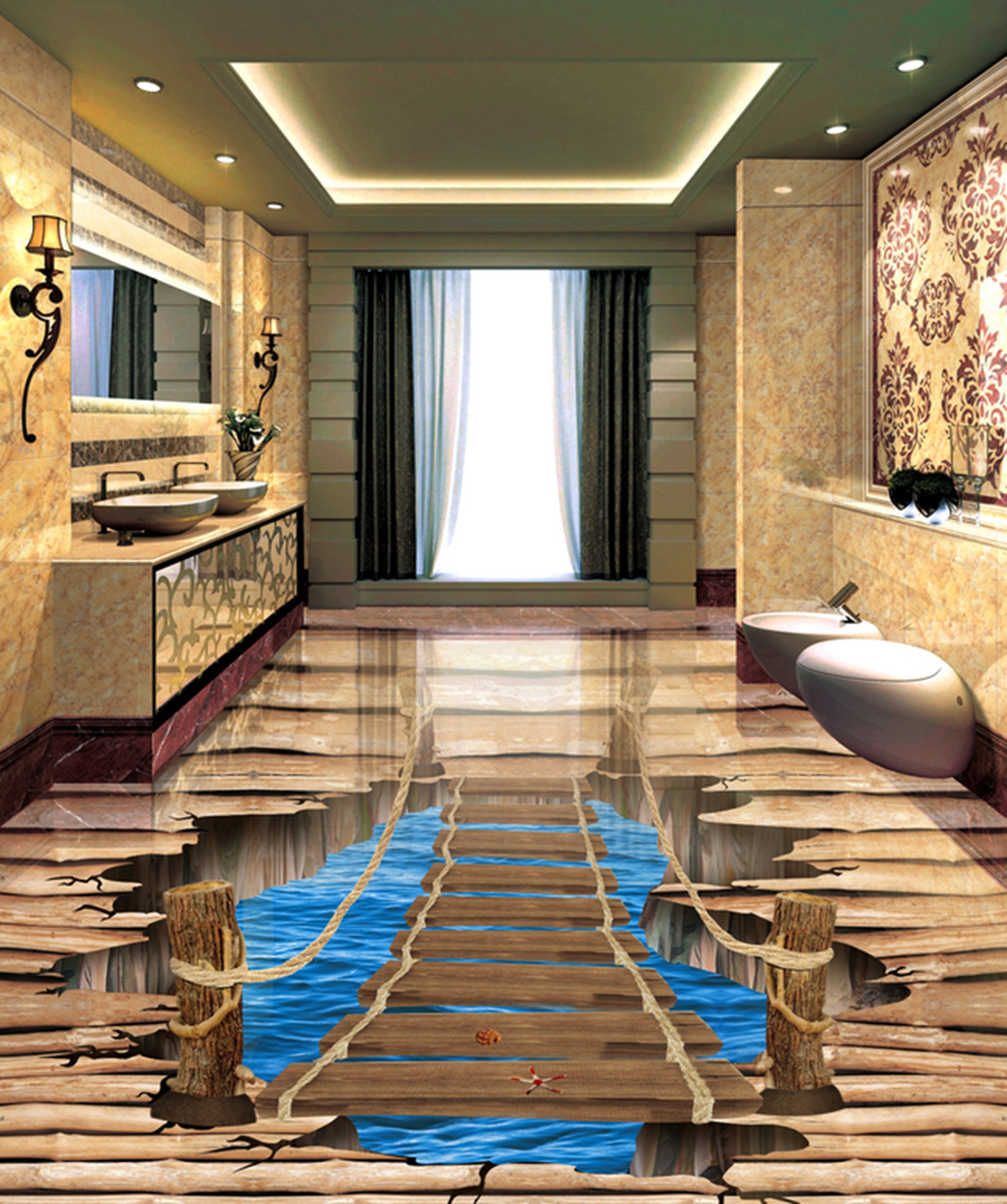 3D Wooden Bridge JJ5839FF Floor Wallpaper Murals Self-adhesive
