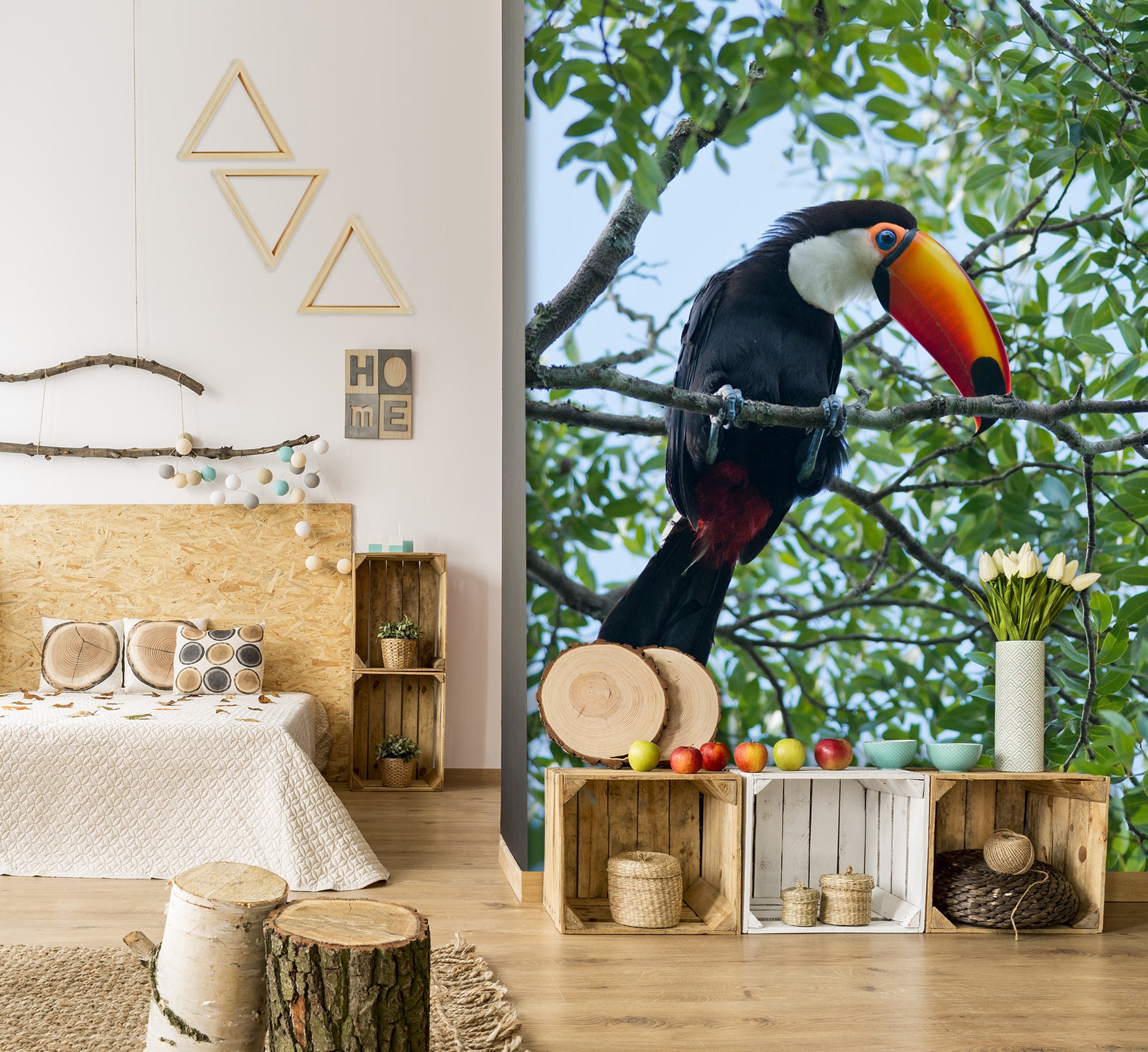 3D Toucan ZZ7742 Self-adhesive Wallpaper Mural Peel and Stick Wallpaper Removable Wall Prints Stickers Feature Wall Wallpaper