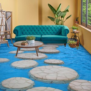 3D Round Stone Road JJ3187FF Floor Wallpaper Murals Self-Adhesive Removable Bath Floor Waterproof floor Rug Mat Print Epoxy Kitchen