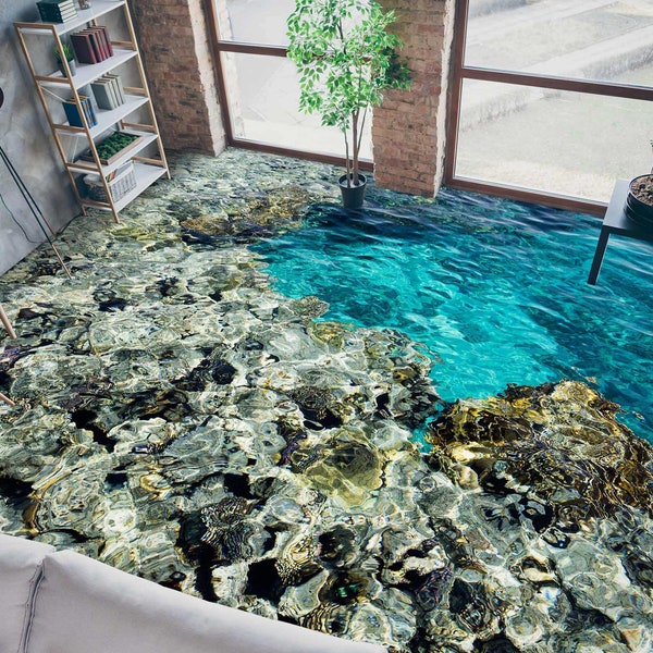 3D Faded Coral Reef JJ9258FF Floor Wallpaper Murals Self-Adhesive Removable Bath Floor Waterproof floor Rug Mat Print Epoxy Kitchen