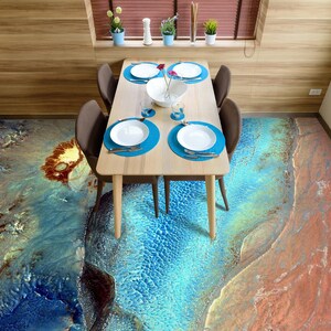 3D Psychedelic Blue Sea JJ2603FF Floor Wallpaper Murals Self-Adhesive Removable Bath Floor Waterproof floor Rug Mat Print Epoxy Kitchen