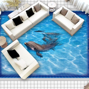 3D Grigio Delfino JJ4020FF Pavimento Carta da parati Murales Autoadesivo Rimovibile Pavimento da bagno Pavimento impermeabile Tappeto Mat Print Cucina epossidica