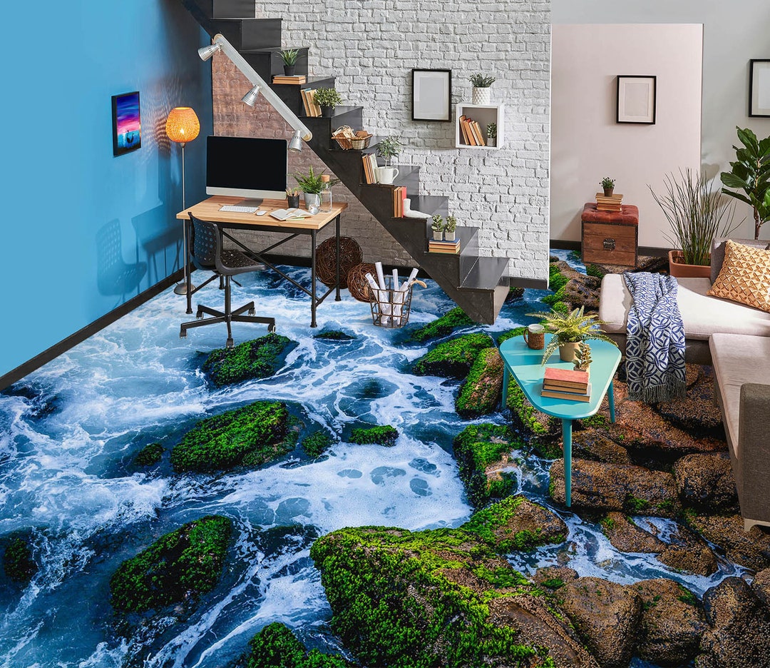 3D Stone Moss JJ2486FF Floor Wallpaper Murals Self-adhesive Removable ...