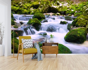 3D Rushing Water ZZ7369 Self-adhesive Wallpaper Mural Peel and Stick Wallpaper Removable Wall Prints Stickers Feature Wall Wallpaper