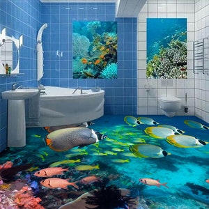 3D Speciale Orange Fish JJ5299FF Floor Wallpaper Murals Self-Adhesive Removable Bath Floor Impermeabile pavimento Rug Mat Stampa Epoxy Kitchen
