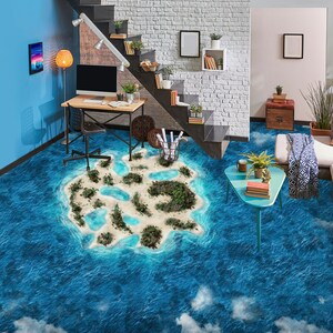 3D Chic Island Art JJ2233FF Floor Wallpaper Murales Autoadesivo Pavimento da bagno rimovibile Pavimento impermeabile Tappeto Mat Stampa Epoxy Kitchen
