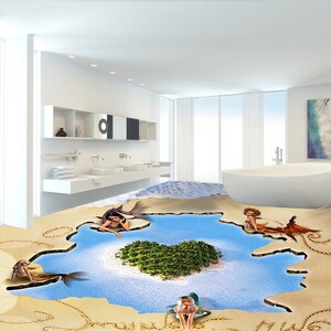 3D Romantic Love Island JJ5262FF Floor Wallpaper Murals Self-Adhesive Removable Bath Floor Impermeabile pavimento Rug Mat Stampa Epoxy Kitchen