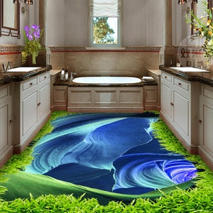 3D Glamour Blu JJ4409FF Pavimento Wallpaper Murals Auto-Adesive rimovibile Bagno Pavimento Impermeabile Pavimento Rug Mat Stampa Epoxy Kitchen