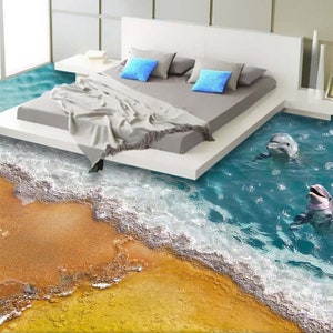 3D Textured Beach JJ5643FF Floor Wallpaper Murals Self-Adhesive Removable Bath Floor Waterproof floor Rug Mat Print Epoxy Kitchen