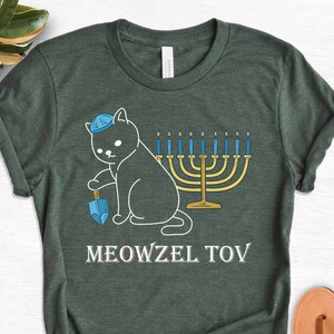 Meowzel Tov T-Shirt, Dreidel Menorah Cat Shirt, Jewish Gift Hanukkah, Chanukah Gift Shirt, Funny Hanukkah Shirt, Family Holiday Shirt