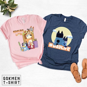 New Mom And Dad T-Shirt, Bluey Mom and Dad Shirt, Trend Personalized Bluey Fathers Day Gift,  Bluey Birthday Party Shirt, Bluey Matching Tee