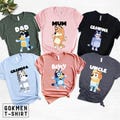 Personalized Bluey Family Matching Shirts, Custom Bluey Birthday Party Shirts, Bluey Cartoon Shirt, Bluey Mom Dad Family Matching Tees