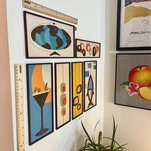 Mid Century Modern wall Art, Bar Art 3D wood on-lay and hand cut wooden frame, Atomic Wall Decor, see description for exact sizes  :)