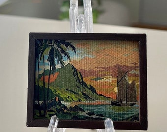Handmade Miniature Tropical Island Canvas Print: Retro Tiki Decor