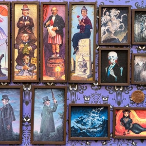 All 12 haunted mansion haunt miniature replica paintings we sell tiny canvas print dollhouse or decor stretch painting changing portraits