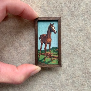 Horse miniature replica painting canvas print dollhouse or home decor retro vintage