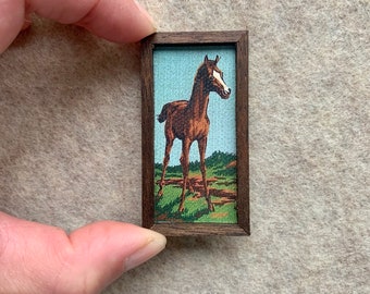 Horse miniature replica painting canvas print dollhouse or home decor retro vintage