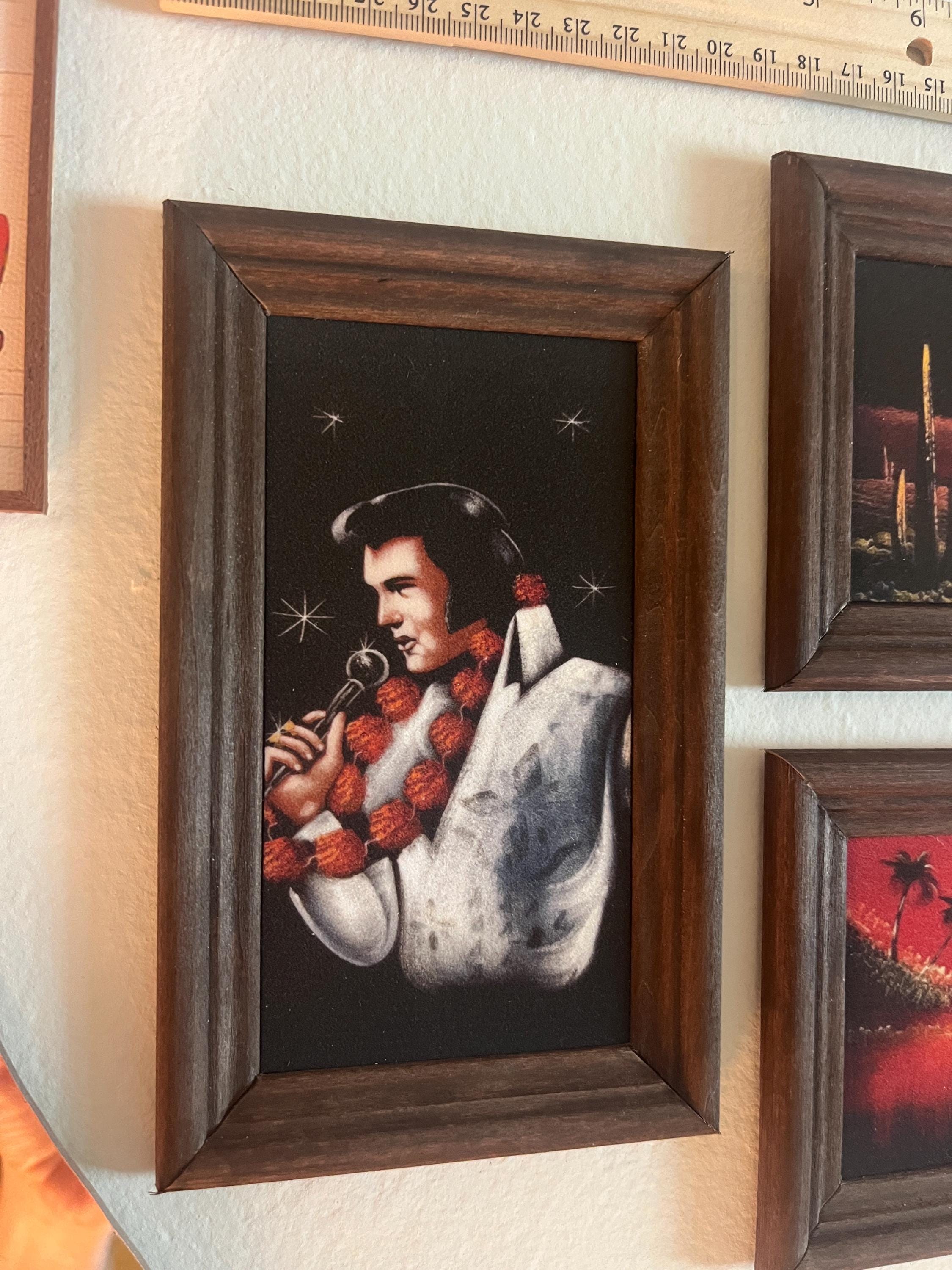 Vintage Velvet Elvis Print: Framed Retro Bar Art, 7x4.25