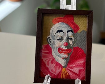 Clown Miniature Painting: Vintage Replica Canvas Print Dollhouse Decor