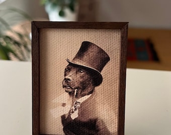 Dapper Dog Miniature Framed Canvas Print: Retro Dollhouse Decor