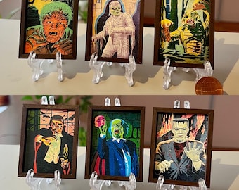Classic Universal Movie Monsters  handmade miniature canvas print Halloween Retro Decor