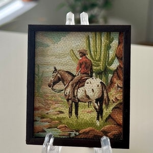 Desert cactus horse cowboy #56 western vintage paint by number miniature replica painting tiny canvas print dollhouse or home decor