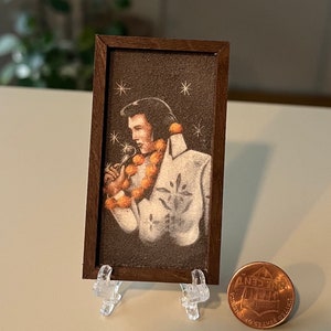 Velvet Elvis #1 miniature black velvet vintage replica prints on flocked suede paper framed - dollhouse or home decor retro small