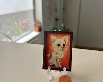 Chihuahua Puppy Miniature Painting: Vintage Replica Canvas Print