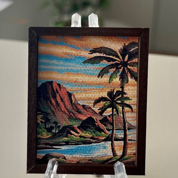 Tropical island miniature replica vintage paint by number canvas print tiki decor Hawaiian dollhouse or home decor retro