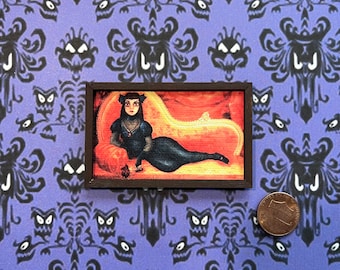 Werecat Lady Miniature Canvas Print: Haunted Mansion Dollhouse Decor