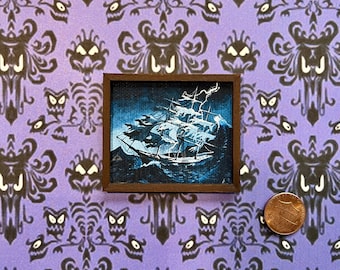 Flying Dutchman Miniature Canvas Print: Haunted Mansion Replica Dollhouse Decor