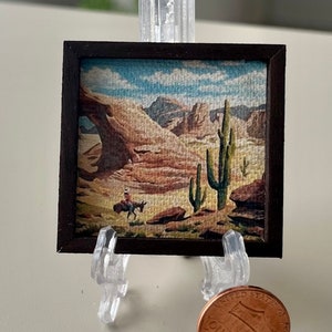 Desert cactus horse cowboy #23 western vintage paint by number miniature replica painting tiny canvas print dollhouse or home decor retro