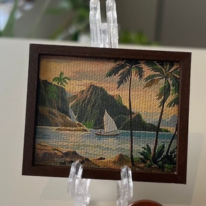 Tropical island miniature replica vintage paint by number canvas print  tiki decor Hawaiian dollhouse or home decor retro