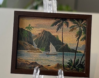 Tropical Island Miniature Canvas Print: Vintage Tiki Dollhouse Decor