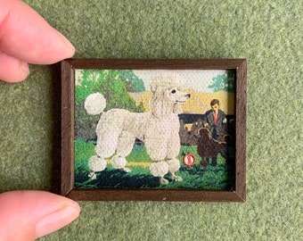 Poodle Puppy Dog vintage paint by number miniature replica painting tiny canvas print dollhouse or home decor retro