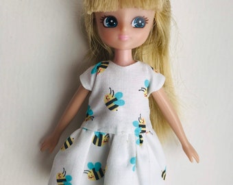 Handmade Bee themed dress.  Fits 7.5 Inches (18cm)Doll Like lottie