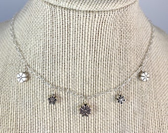 Silver Flowers Charm Necklace