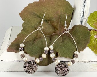 Fresh Water Pearl and Pewter Metal Wire Earrings